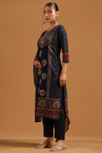 Soch Womens Blue Cotton Printed Ethnic Motifs Digital Print Salwar Suit