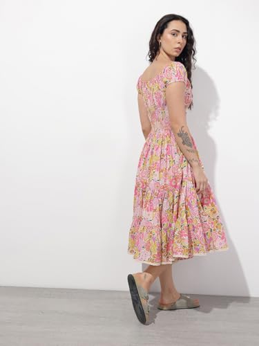 Divena Baby Pink Shoulder Strapes Fit & Flared Cotton Dress-DK2322