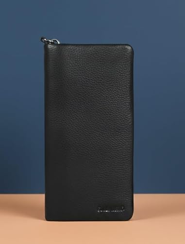 Calfnero Women's Genuine Leather Travel Wallet-Long Purse Wallet with Multiple Card Slots, Zip Pocket and Note Compartment (Black)