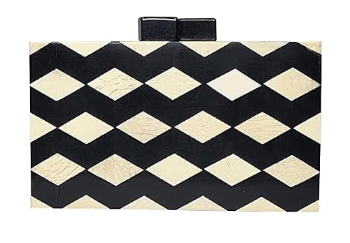 DUCHESS Women's Black White Check Resin Marble Clutch, (18 x 5 x10.5cm)