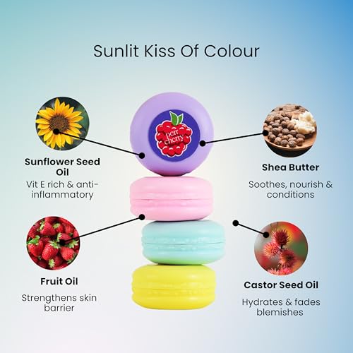 Perr Cherry 4 PCS Organic Makeup Kit for Kids, Preteens & Teen Girls | 100% Natural & Skin Friendly | Includes Eye & Cheek Highlighter, Lip & Cheek Tint, Lip Oil, Brush (Floret Kit, Assorted Colour)