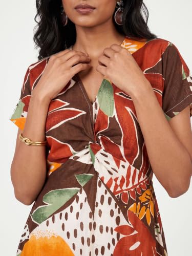 Max Women Printed Twisted Dress (Multicolour_L)