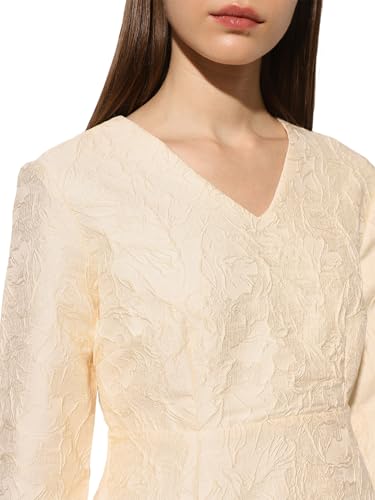 ONLY Women's Self Design A-Line Cream Dress