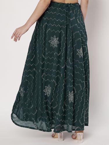 studio rasa Women's Silk Blend Embellished Bias Skirt for Wedding Festive Party (SKTC72517S_Green_Small)