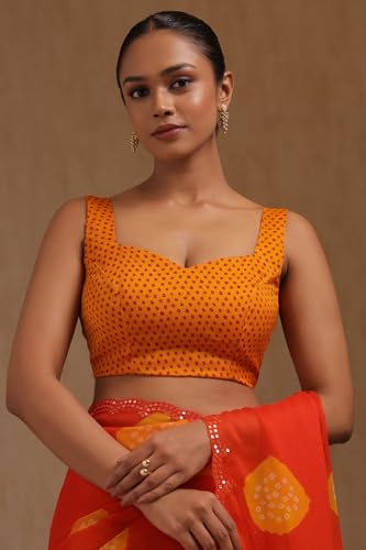 Soch Womens Orange Georgette Bandhani Print Saree With Sequins