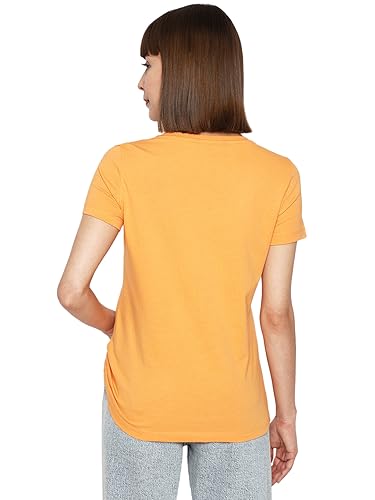 VERO MODA Women Printed Cotton Regular Fit Orange T-Shirt
