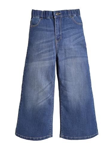 Cherry Crumble Denim Blue Dyed/Washed Denim Casual Wear Wide Leg Summer Jeans for Girls