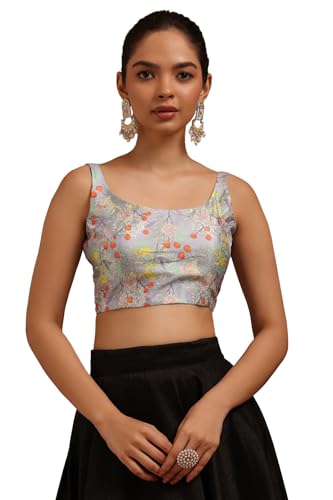 Soch Womens Light Grey Art Silk Floral Print Padded Blouse