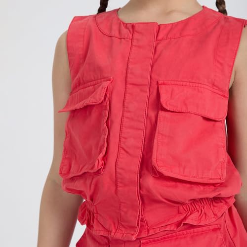 Hopscotch Girls Red Sleeveless 2-Pc Cotton Twill Cargo Blouse & Skirt For Ages (6-7 Years)