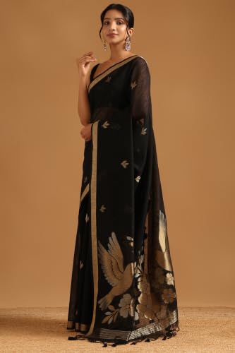 Soch Womens Black Organza Botanical Zari Woven Saree