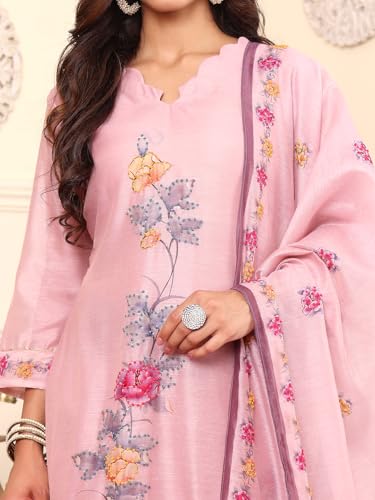 Varanga Women Pure Mauve Kantha Hand Embroidered Kurta Set With Dupatta