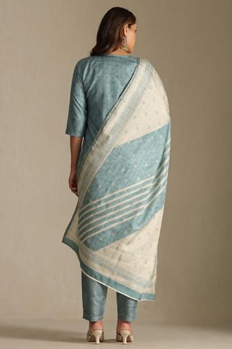 Soch Womens Turquoise Blue Silk Blend Solid Suit Set With Zardozi
