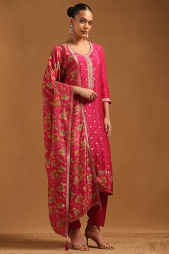 Soch Womens Onion Pink Dola Silk Zari Woven Suit Set With Sequin Details