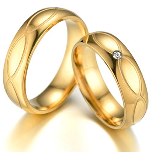 Peora 18K Gold Plated Designer Engagement Solitaire Couple Band Rings for Women Men