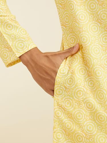 DIWAS BY MANYAVAR Men's Blended Cotton Printed Kurta Set (Yellow,XXL)