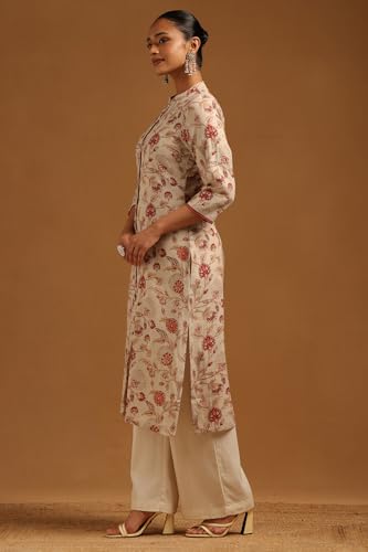 Soch Womens Beige Linen Floral Kurta