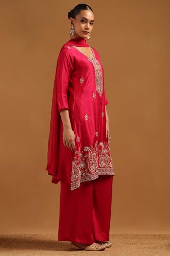 Soch Womens Fuchsia Roman Silk Ethnic Motifs Salwar Suit With Cutdana