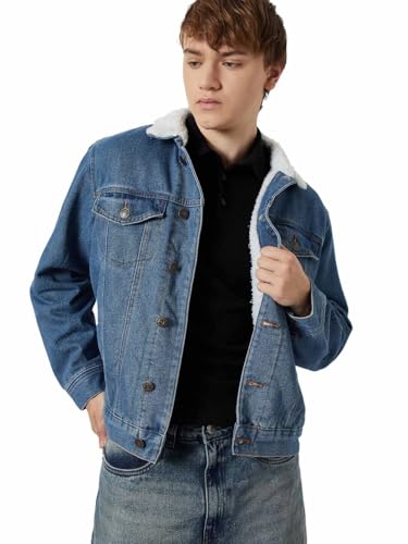 Max Men Washed Denim Jacket (Blue_XL)