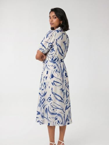 Max Women Printed Belted Midi Dress (White_S)