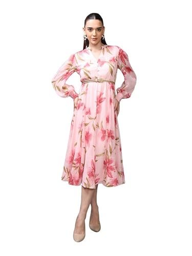 Kazo Ventura Midi Dress with Belt (Pink_M)