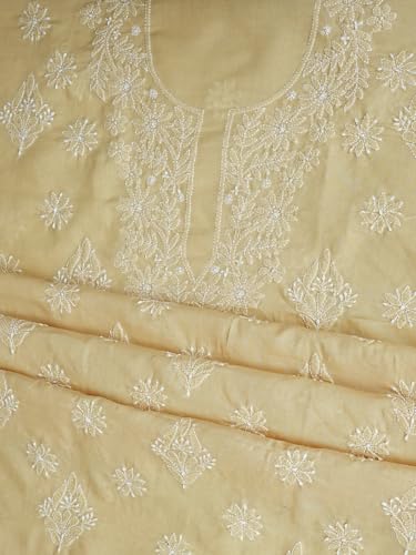 Ada Hand Embroidered Lucknowi Chikankari Unstitched Cotton Dress Material Suit Piece with Dupatta for Women 01A765261 Fawn