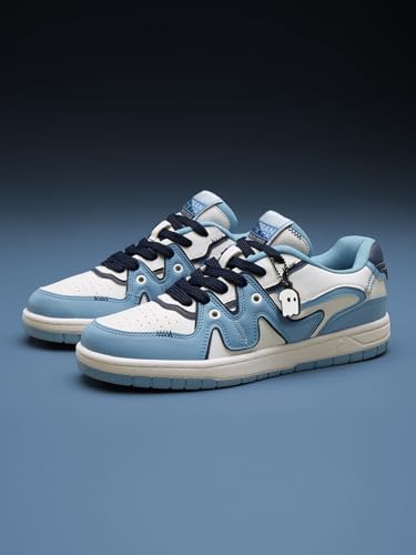 The Souled Store Urban Blaze: Blue Moon Men and Boys Low Top Sneakers | Light Blue, White & Navy Blue Retro Trainer with Faux Leather, Cushioned EVA Sole & Lace-Up Closure