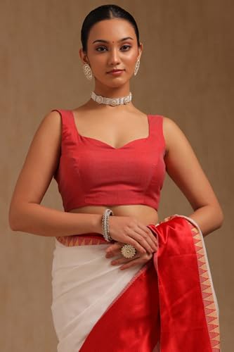 Soch Womens White Cotton Solid Saree