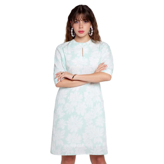 Zink London Women's Blue Floral Print Flared Short Dress