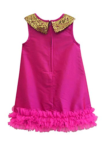 A.T.U.N Girl's Synthetic a-line Mini Dress (GDRS SAM FSG_Fuchsia-Gold_5-6 YR)