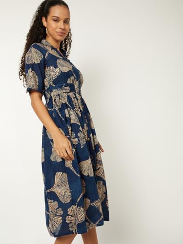 Max Women Printed A-line Shirt Dress (Blue_M)