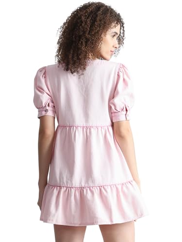 ONLY Women's Cotton Modern Above The Knee Dress (15326227-Pink Carnation_Pink