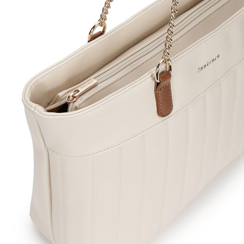 Fastrack Quilted Tote Bag for Women | Faux Leather Shoulder Bag with Dual Chain Handles, Zip Closure & Organiser Pockets | Elegant Everyday Tote for College, Brunch & Casual Outings