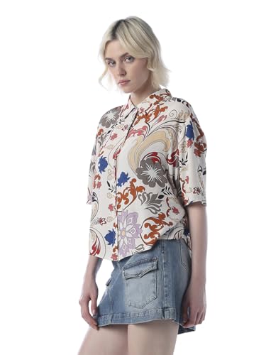 ONLY Women's Graphic Print Oversized Fit White Shirt