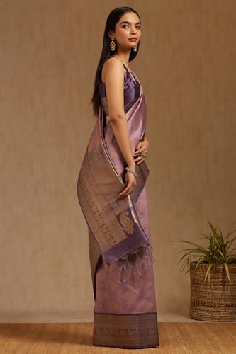 Soch Womens Lavender Tussar Zari Woven Saree With Zari Woven