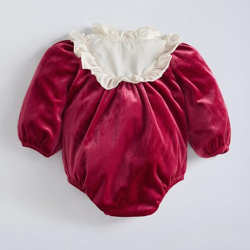Hopscotch Girls Burgundy Full Sleeves Ruffled Onesie with Cap For Age (18-24 Months)