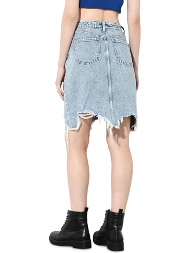 ONLY Women's Solid Regular Fit High-Rise Blue Skirt