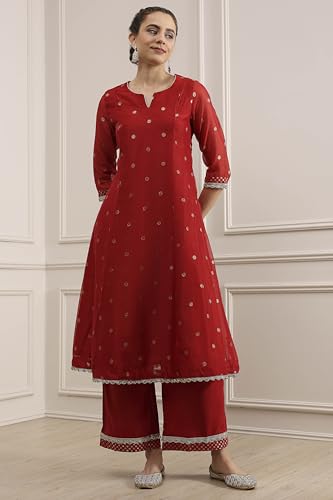Biba Women's Polyester Kurta Set (SKDUTSV31131AW25RED_Red