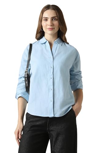 Women Light Blue Solid Long Sleeves Shirt