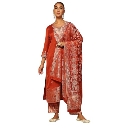 Rangriti Women's Acrylic Kurta Set (WNTRWR19646AW24RSTRED_Rust-Red