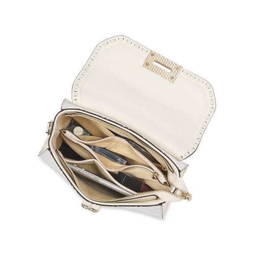 Akiki London Women's Heston 24 Flap Medium Satchel Handbag|comes with Dog Charm|Top Grab Handle|Metal Finish|Stylish Ladies Purse|Party Handbag for Women