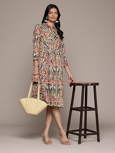 Aarke Ritu Kumar Shirt Collar Full Sleeve Printed Dress Black