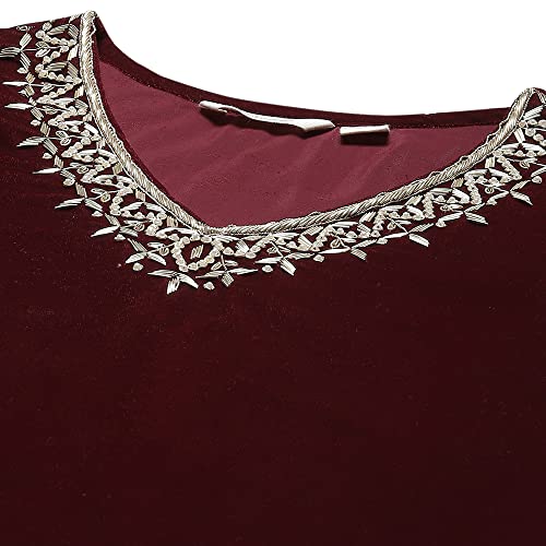 Divena Maroon Velvet hand work Kurta pant With Net Dupatta set