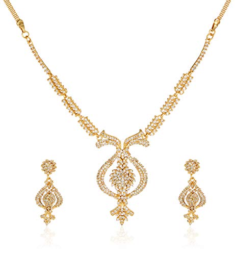 Estele 24 Kt Gold Plated Austrian Diamond Necklace Set for Women
