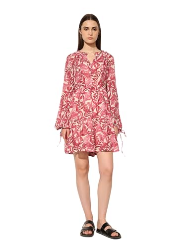 ONLY Women's Tropical Print Fit and Flare Maroon Dress