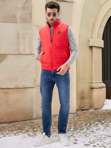 Status Quo Men's Quilted Sleeveless Puffer Jacket with Side Patch Logo and Zipper Closure | 95% Polyester 5% Spandex | ORANGE | 5XL Size