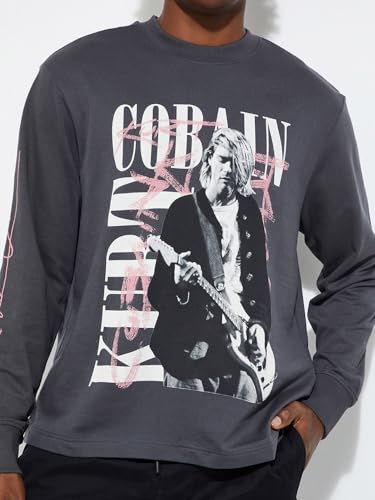 URB_N Men Oversized Graphic Printed Sweatshirt,Charcoal,M