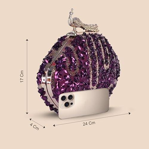 Artklim Wine Based Sequins Party/Wedding Clutch Bag For Women with Detachable Strap