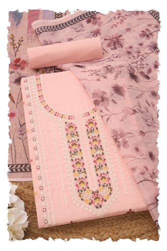 Soch Womens Peach Linen Blend Botanical Print Unstitch Dress Material With Sequins