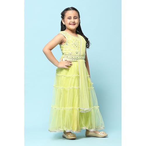 BIBA Girl Solid; Embroidred Nylon Readymade Lehenga Choli Set (Kw5368_Green_15)
