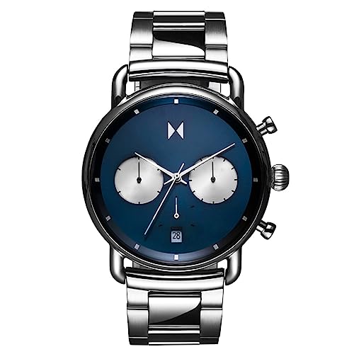 MVMT Blacktop Ii Qtz Fashion Chrono Blue Round Dial Men's Watch|Stainless Steel Material|Silver Color Band - 28000271